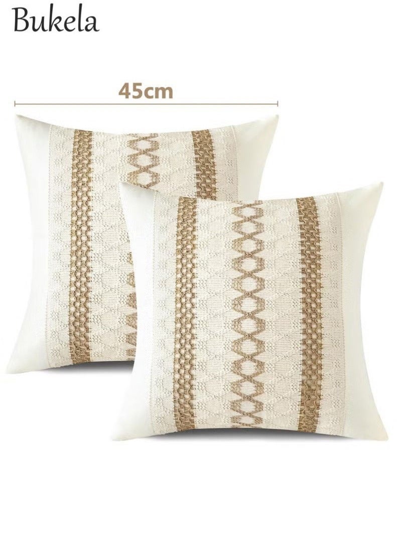 Bukela Set of 2 Throw Cushion Cover, Decorative Farmhouse Boho Pillow Cases, Decorative Geometric Modern Pattern Pillow Cushion Case for Couch Bedroom Living Room Sofa (Beige, 18 x 18 Inch) - Image 2