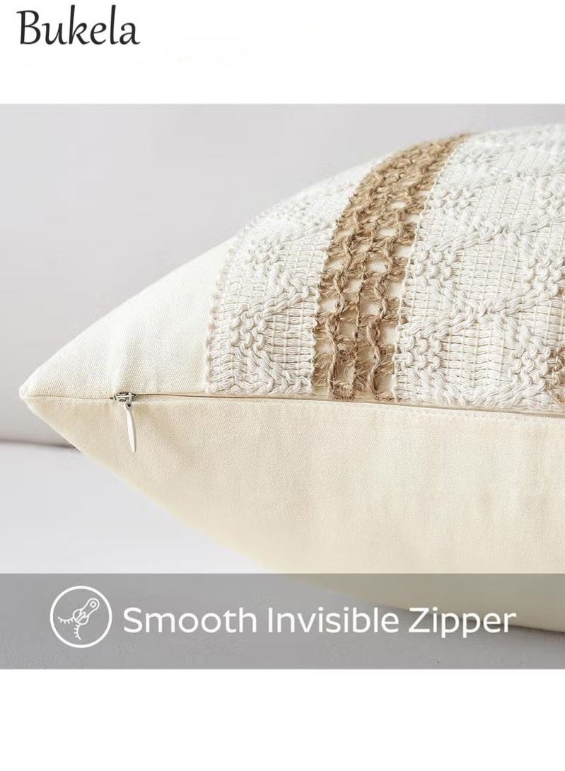 Bukela Set of 2 Throw Cushion Cover, Decorative Farmhouse Boho Pillow Cases, Decorative Geometric Modern Pattern Pillow Cushion Case for Couch Bedroom Living Room Sofa (Beige, 18 x 18 Inch) - Image 5