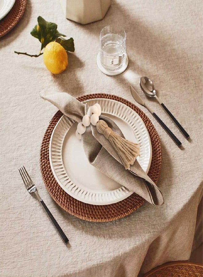 Meplait 6-Piece Wooden Bead Napkin Rings - Farmhouse Stretchable Napkin Rings with Tassel Boho Design for Dining Table & Wedding Decoration (Gold) - Image 4