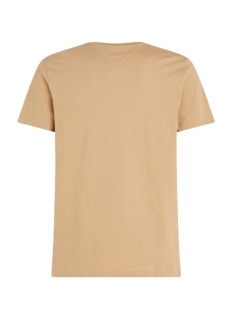 TOMMY HILFIGER Men's Logo Embroidery Slim Fit T-Shirt -  Pure cotton, Beige  - Image 5