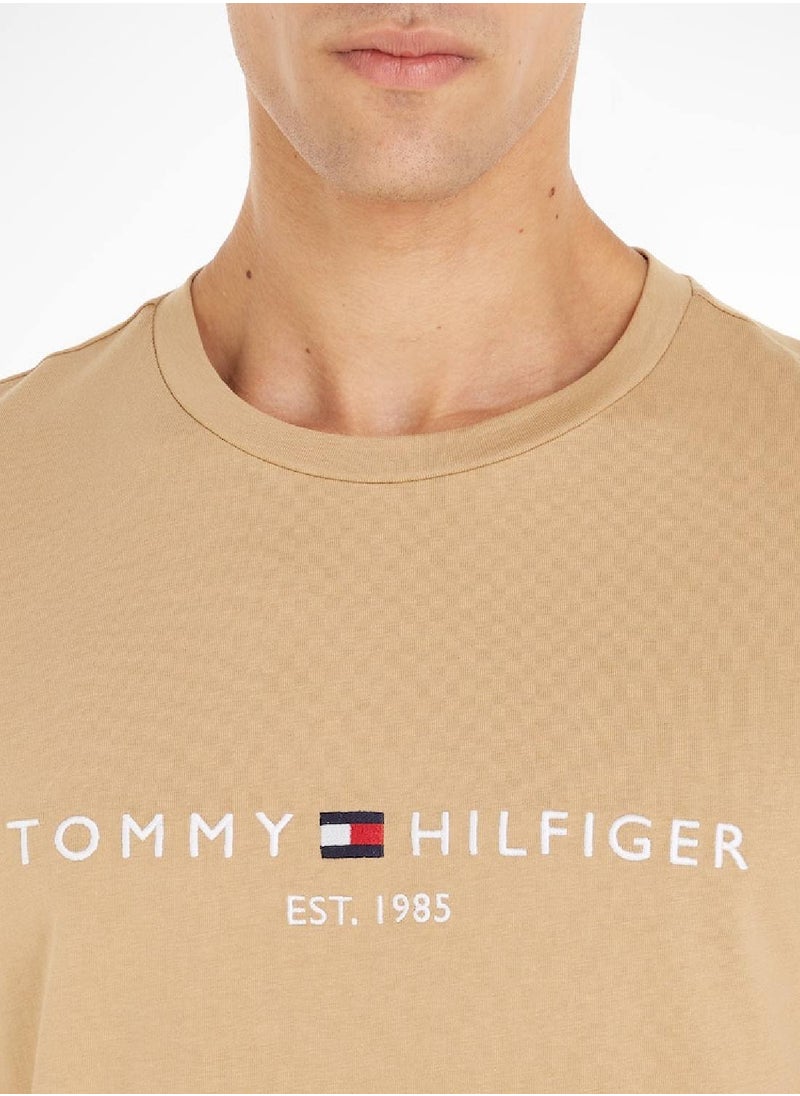 TOMMY HILFIGER Men's Logo Embroidery Slim Fit T-Shirt -  Pure cotton, Beige  - Image 4