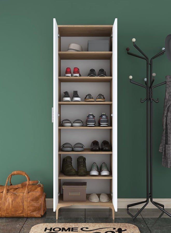 Home Canvas Harmony Dual-Tone Tall Storage Cabinet White and Oak - Image 3