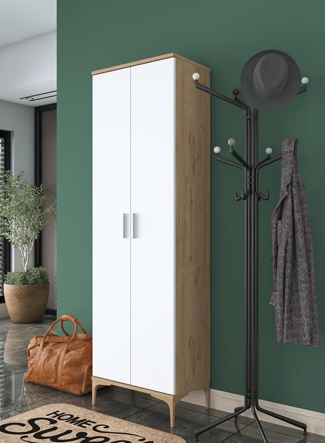 Home Canvas Harmony Dual-Tone Tall Storage Cabinet White and Oak - Image 1