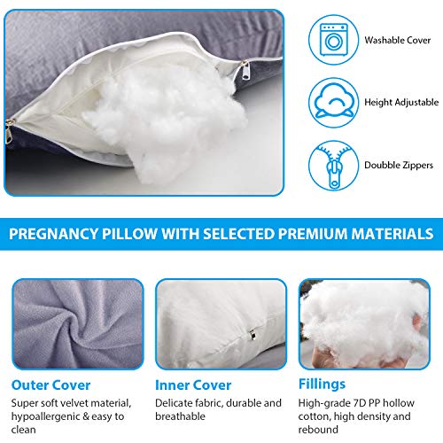 Victostar Pregnancy Pillow,57 inches U Shaped Maternity Pillow with Removable Cover Full Body Pillow Support for Back, HIPS, Legs, Belly (Dark Gray) - Image 3