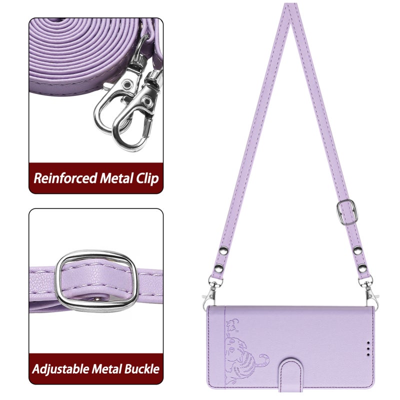 BURAQ Case Cover For vivo Y02S 4G Global Cat Rat Embossed Pattern RFID Leather Phone Case with Lanyard(Purple) - Image 3