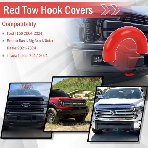 GEATaaT Tow Hook Covers Compatible with Ford F150 2004-2024, Bronco Base/Big Bend/Outer Banks 2021-2024, Toyota Tundra 2017-2021 (Red) - Image 2