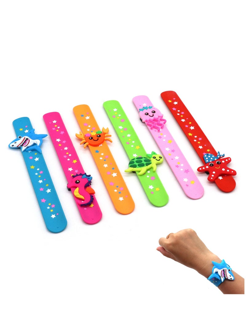 SYOSI 6 pack Marine Life Slap Bracelets Party Favors for Kids Goodie Bag Stuffers for Boys Girls Marine Life Theme Party Supplies Carnival Prizes Suit Classroom Exchanging Gifts  - Image 1