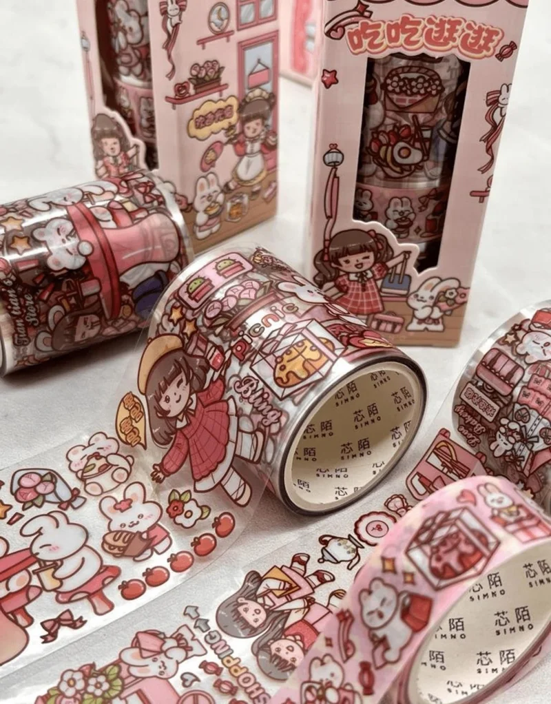 كاغيت جيمي دوكان Paper Ship Shop Cute Girl and Rabbit Pink 3-Piece Washi Tape Set / Washi Tape / Bullet Journal / Scrapbook