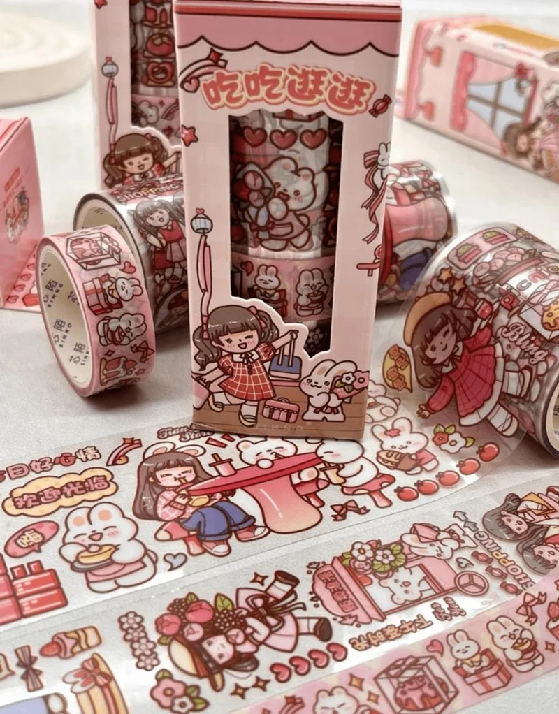كاغيت جيمي دوكان Paper Ship Shop Cute Girl and Rabbit Pink 3-Piece Washi Tape Set / Washi Tape / Bullet Journal / Scrapbook