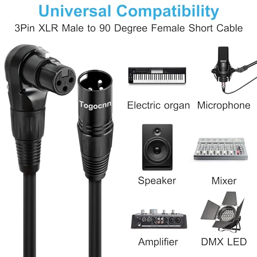 Togconn 2-Pack XLR Microphone Extension Cable Adapter 0.6 Feet, 90 Degree XLR Female to Straight Male 3-Pin Mic Connector for Speaker, Recording Studio, Mic Mixer, Audio Interface, Amplifier, More - Image 5