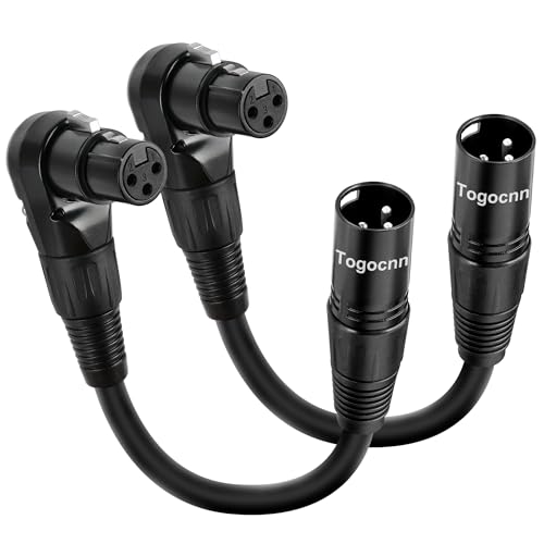 Togconn 2-Pack XLR Microphone Extension Cable Adapter 0.6 Feet, 90 Degree XLR Female to Straight Male 3-Pin Mic Connector for Speaker, Recording Studio, Mic Mixer, Audio Interface, Amplifier, More - Image 1