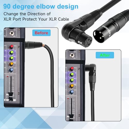Togconn 2-Pack XLR Microphone Extension Cable Adapter 0.6 Feet, 90 Degree XLR Female to Straight Male 3-Pin Mic Connector for Speaker, Recording Studio, Mic Mixer, Audio Interface, Amplifier, More - Image 3