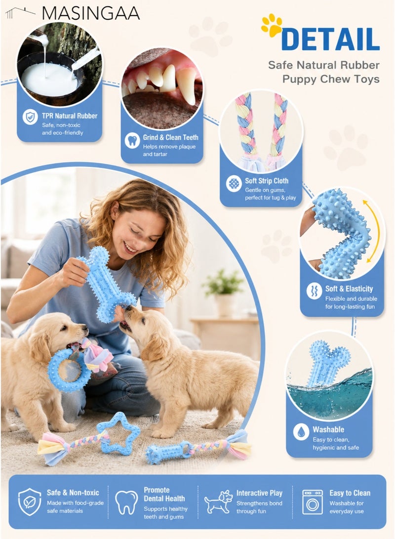 MASINGAA Dog Chew Toys, 6pcs Dog Puppies Teething Chewing Toy Set with Ball and Colorful Ropes, Interactive Pet Toys for Small and Medium Dogs (Blue) - Image 3