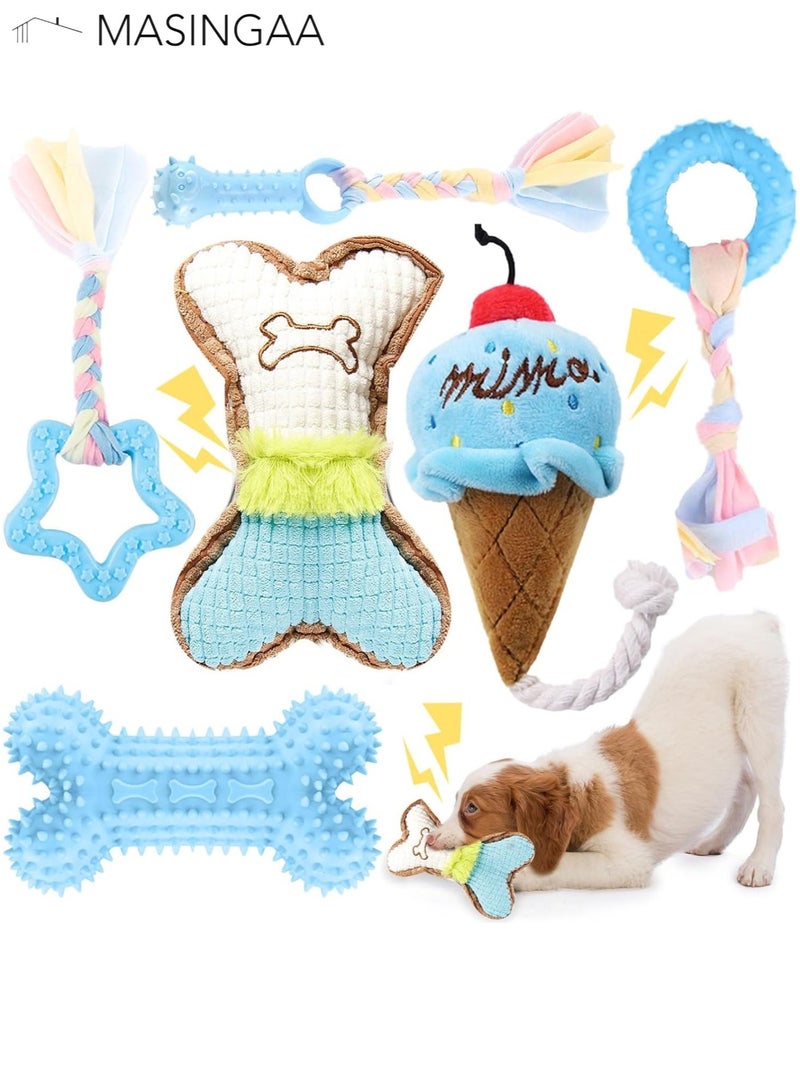 MASINGAA Dog Chew Toys, 6pcs Dog Puppies Teething Chewing Toy Set with Ball and Colorful Ropes, Interactive Pet Toys for Small and Medium Dogs (Blue) - Image 1