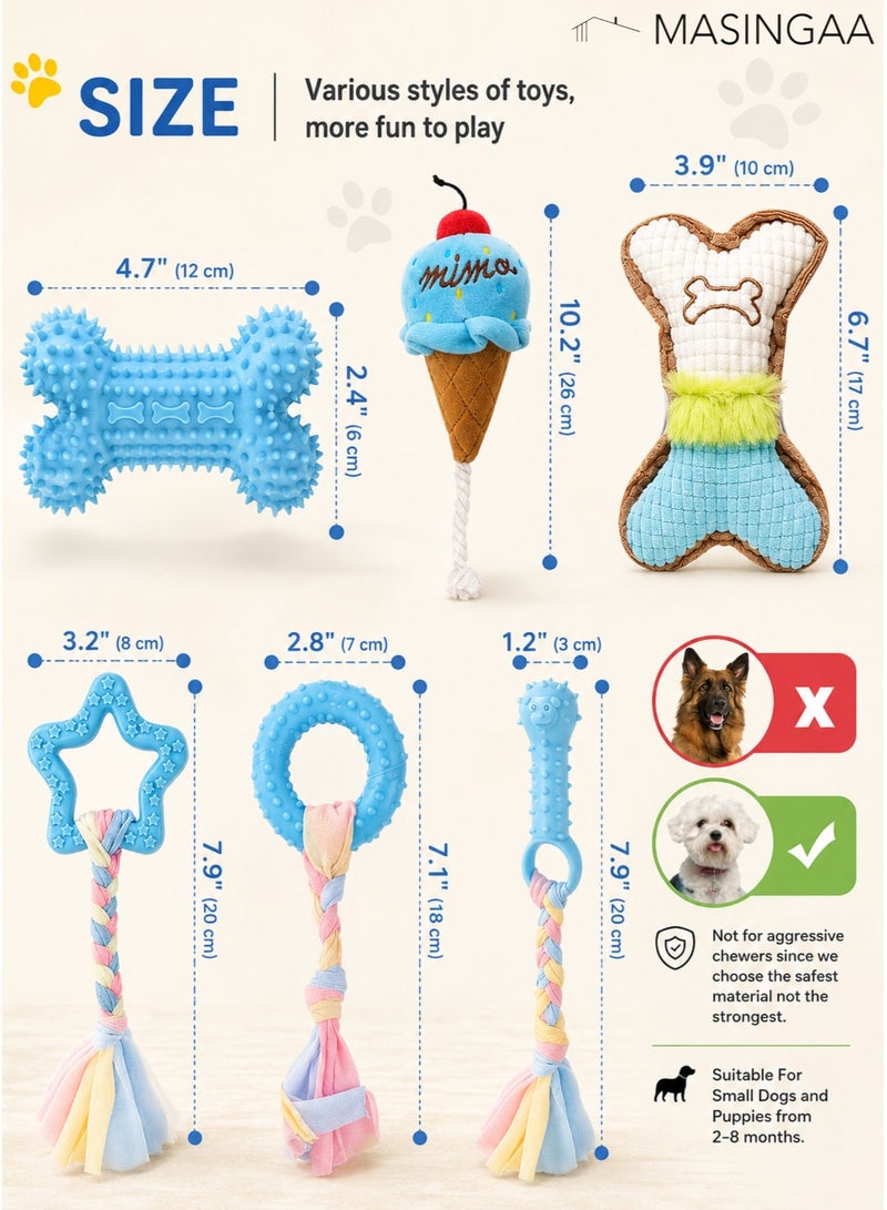 MASINGAA Dog Chew Toys, 6pcs Dog Puppies Teething Chewing Toy Set with Ball and Colorful Ropes, Interactive Pet Toys for Small and Medium Dogs (Blue) - Image 2