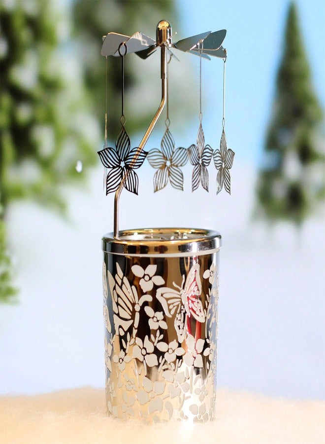 iLaJao Rotating Candle Holders Spinning Tealight Holder Silver Golden Carousel Candleholders with Plated Owl Stars Flowers Decoration for Home, Gift for Wedding Mom Wife Bride Birthday - Image 1