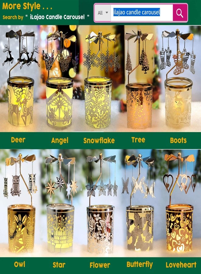 iLaJao Rotating Candle Holders Spinning Tealight Holder Silver Golden Carousel Candleholders with Plated Owl Stars Flowers Decoration for Home, Gift for Wedding Mom Wife Bride Birthday - Image 4