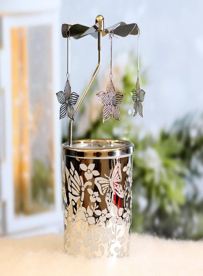iLaJao Rotating Candle Holders Spinning Tealight Holder Silver Golden Carousel Candleholders with Plated Owl Stars Flowers Decoration for Home, Gift for Wedding Mom Wife Bride Birthday - Image 2