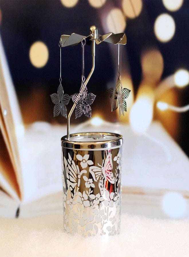 iLaJao Rotating Candle Holders Spinning Tealight Holder Silver Golden Carousel Candleholders with Plated Owl Stars Flowers Decoration for Home, Gift for Wedding Mom Wife Bride Birthday - Image 3
