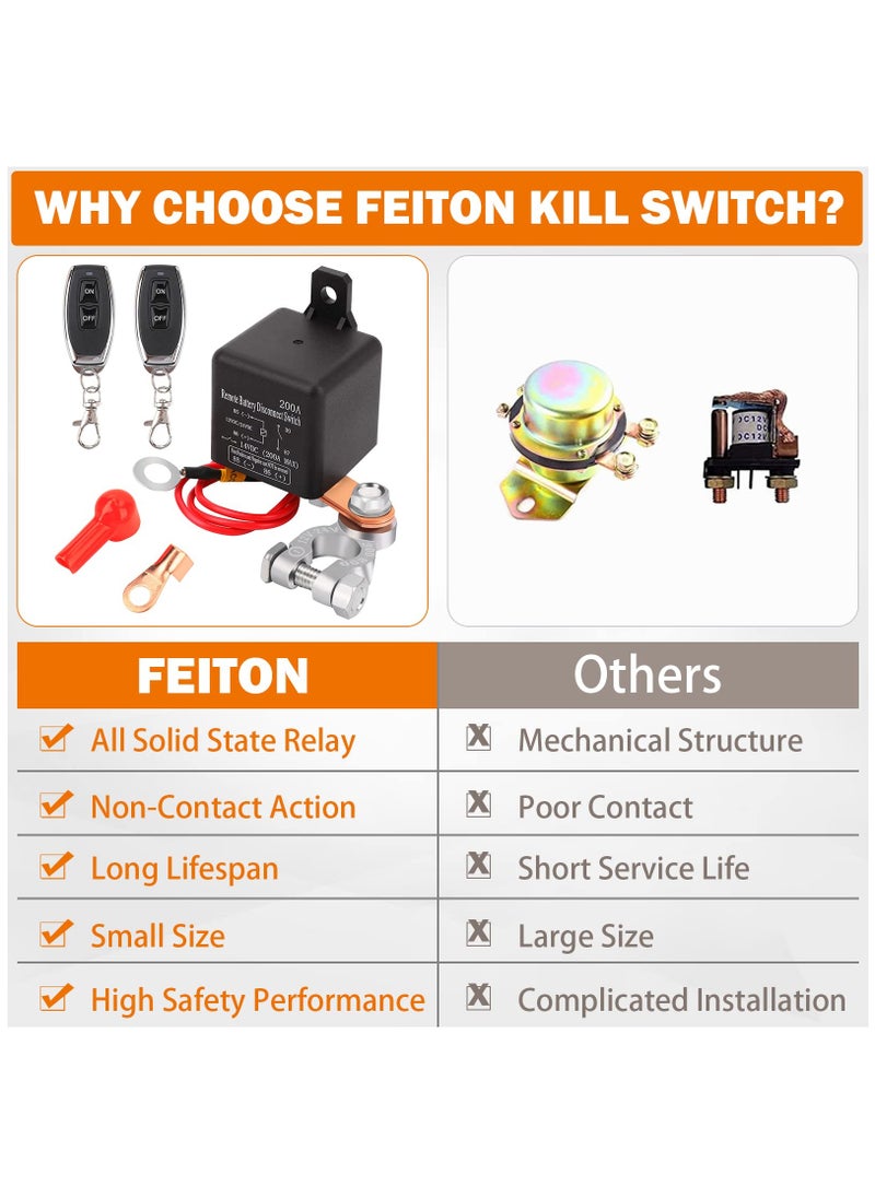 SYOSI DC12V 200A Remote Battery Disconnect Kill Switch for Camper, Marine, Truck, Trailer, RV: Upgraded Anti-Theft, Prevent Battery Drain, with 2 Wireless Keys, (Black Negative Wire at Bottom)  - Image 5