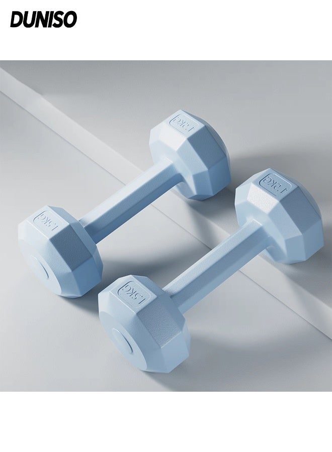 DUNISO 2-Piece Solid Dumbbell Set with Non-slip handle, Rubber & Colored Coating,for Strength Training, Fitness ,Home Training,(Blue) 1.5kg*2 - Image 1