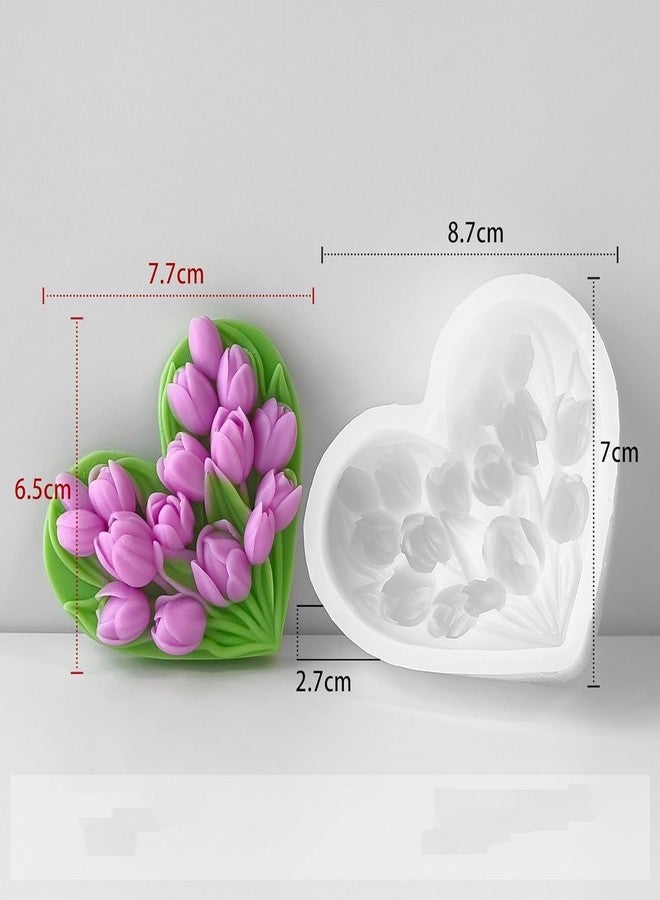 Skytail Heart Tulip Flower Silicone Candle Mould 3D Floral Resin Casting Soap Mold for Candle Making Wax Melts DIY Resin Crafts Home Decor Candles Making Flower Candle Bouquet Cake Decoration - Image 2