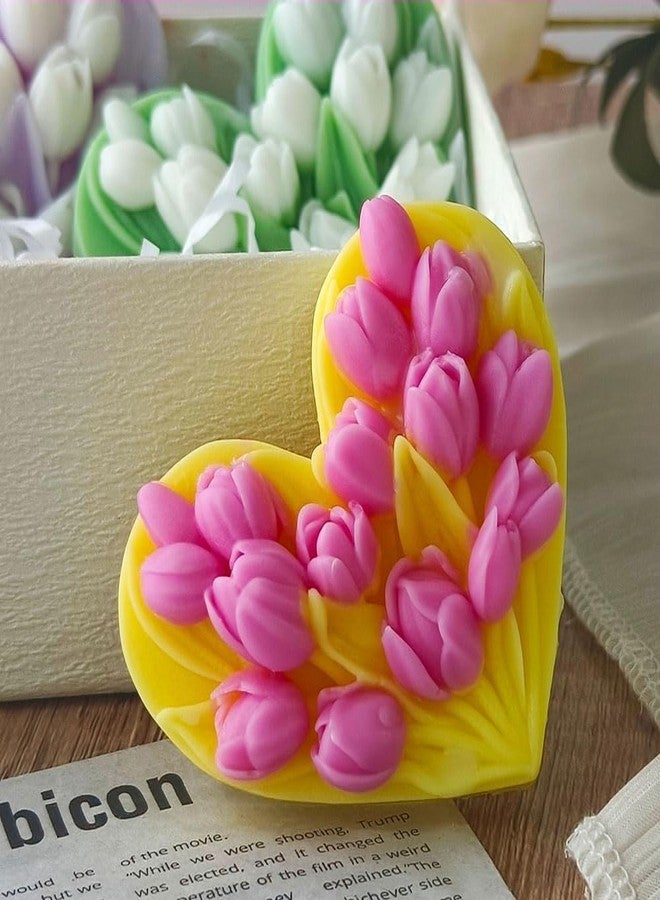 Skytail Heart Tulip Flower Silicone Candle Mould 3D Floral Resin Casting Soap Mold for Candle Making Wax Melts DIY Resin Crafts Home Decor Candles Making Flower Candle Bouquet Cake Decoration - Image 3