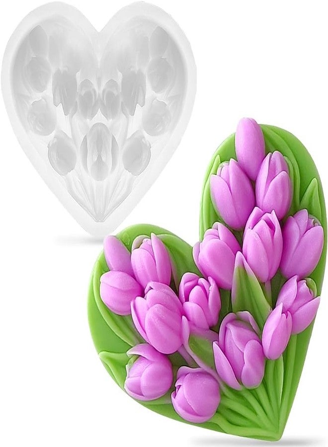 Skytail Heart Tulip Flower Silicone Candle Mould 3D Floral Resin Casting Soap Mold for Candle Making Wax Melts DIY Resin Crafts Home Decor Candles Making Flower Candle Bouquet Cake Decoration - Image 1