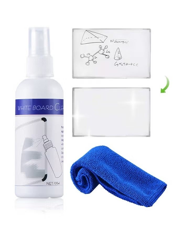 Opula 100ml Whiteboard Cleaner White Board Cleaning Spray Low Odor Dry Erase Board Cleaner with Cloth, Removes Stubborn Marks - Image 1