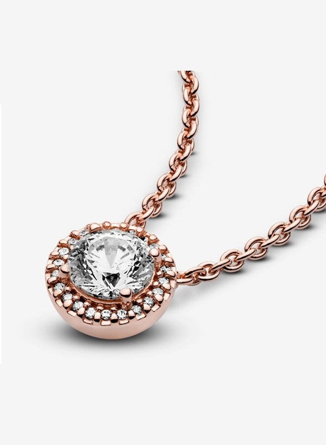 Chomel Cubic Zirconia Sparkling Round Pendant Corell Women's Necklace Rose Gold 386240CZ-45 - Image 3