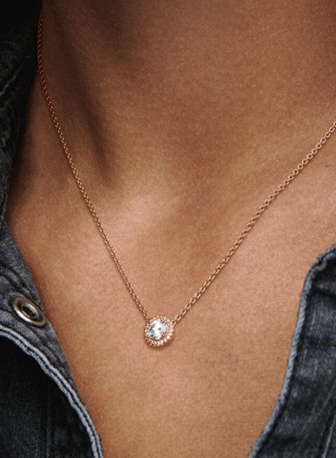 Chomel Cubic Zirconia Sparkling Round Pendant Corell Women's Necklace Rose Gold 386240CZ-45 - Image 5