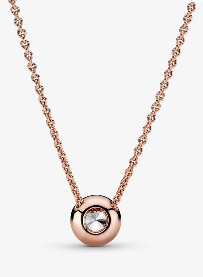 Chomel Cubic Zirconia Sparkling Round Pendant Corell Women's Necklace Rose Gold 386240CZ-45 - Image 2