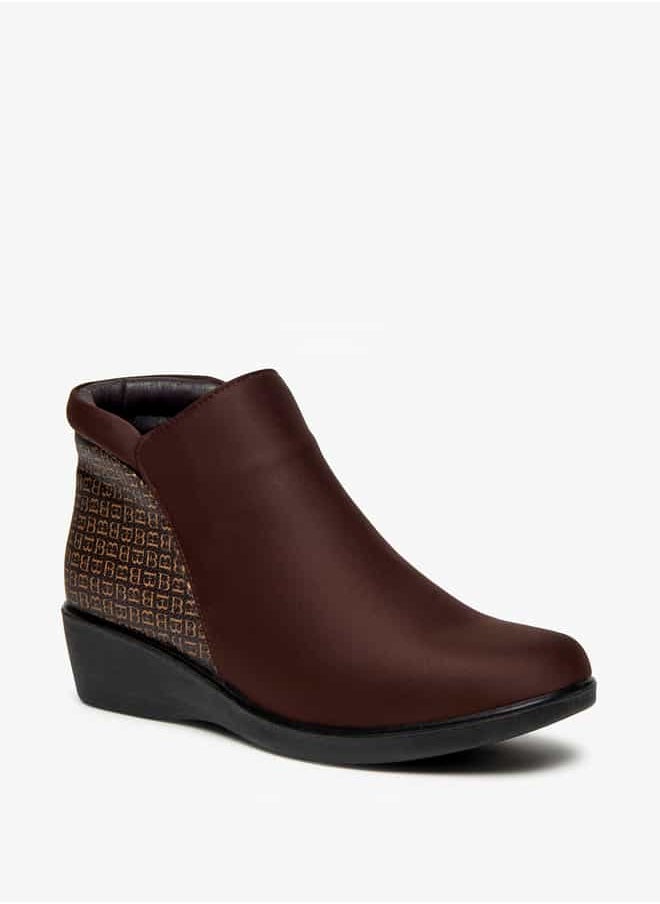 Flora Bella By Shoexpress Women Panelled Ankle Boots with Zip Closure and Wedge Heels  - Image 1