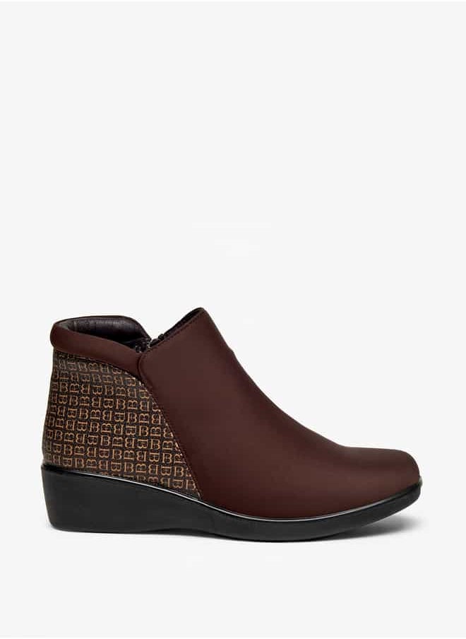 Flora Bella By Shoexpress Women Panelled Ankle Boots with Zip Closure and Wedge Heels  - Image 3