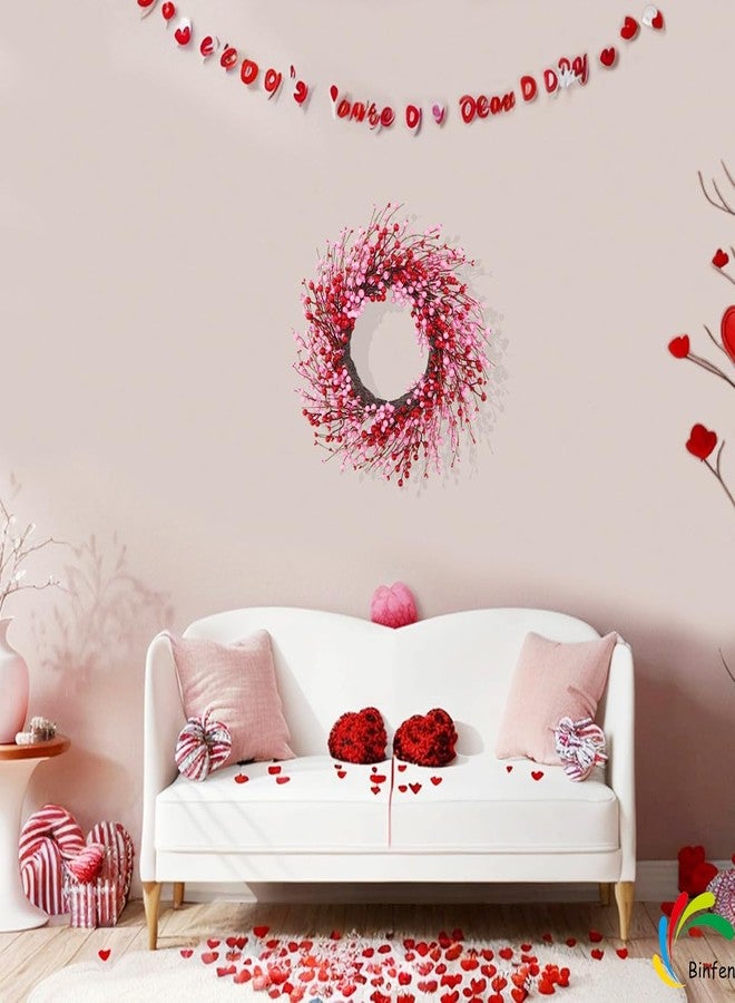 BINFEN 20" Valentines Day Wreath - Pink & Red Berry Valentine’s Day Wreaths for Front Door Decor, Outdoor/Indoor Valentine Wreath, Romantic Home Decoration - Image 5