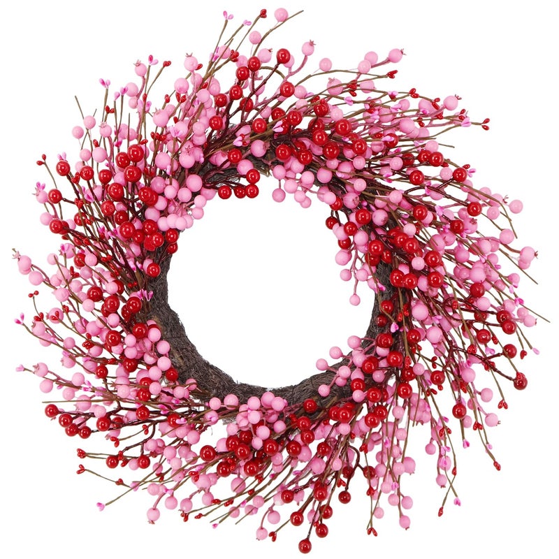 BINFEN 20" Valentines Day Wreath - Pink & Red Berry Valentine’s Day Wreaths for Front Door Decor, Outdoor/Indoor Valentine Wreath, Romantic Home Decoration - Image 1