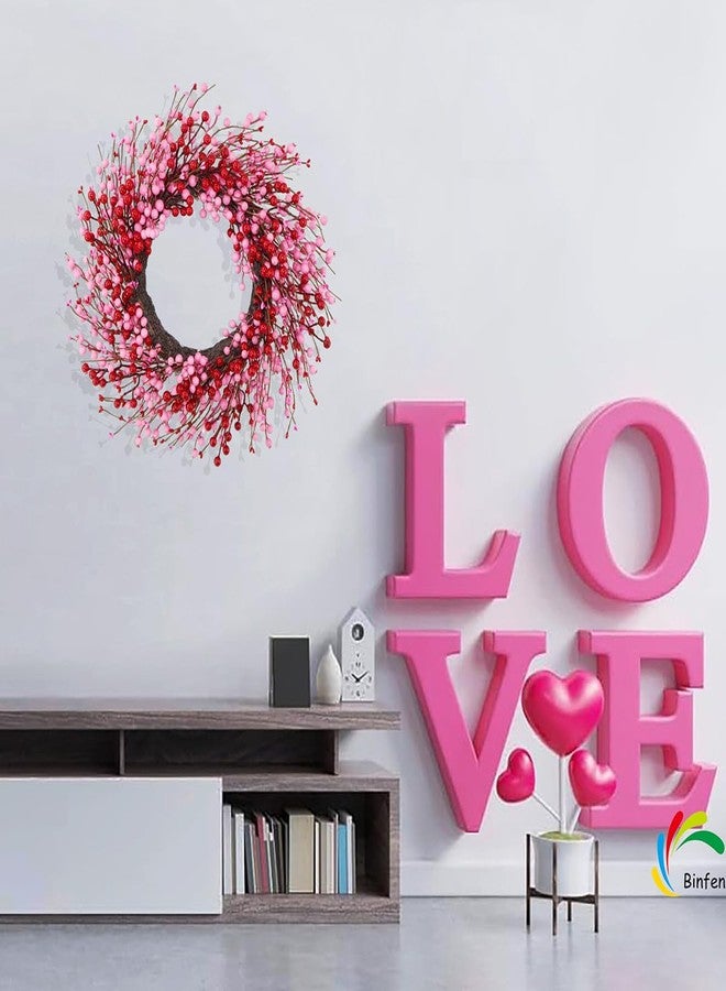 BINFEN 20" Valentines Day Wreath - Pink & Red Berry Valentine’s Day Wreaths for Front Door Decor, Outdoor/Indoor Valentine Wreath, Romantic Home Decoration - Image 4