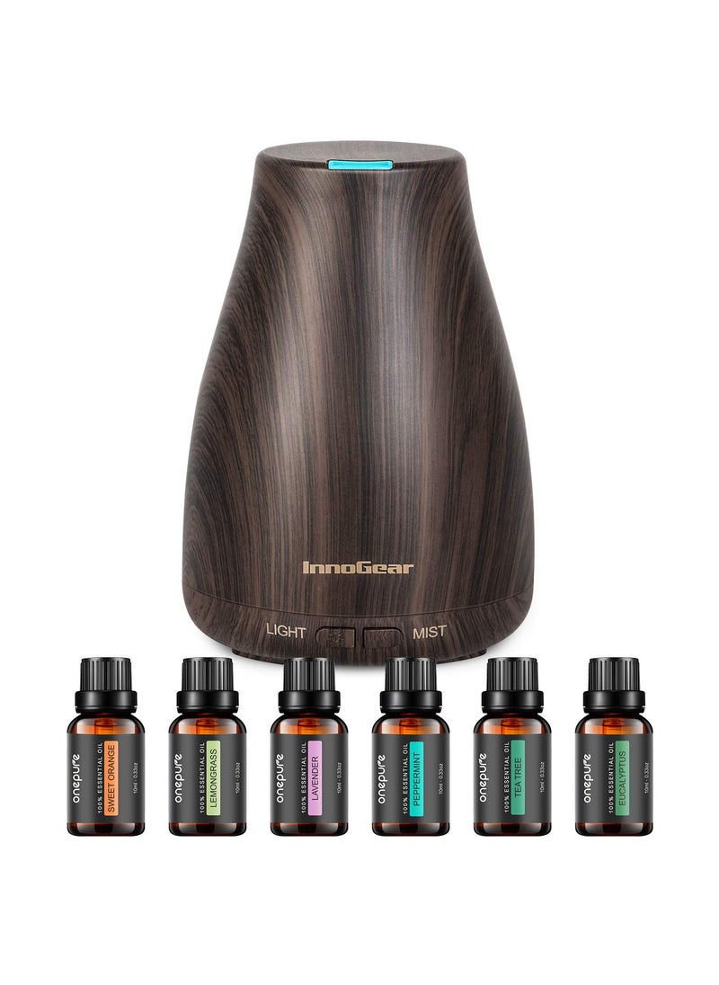 InnoGear - InnoGear Essential Oil Diffuser with Oils, 100ml Aromatherapy Diffuser with 6 Essential Oils Set, Aroma Cool Mist Humidifier Gift Set, Dark Wood Grain - Image 1