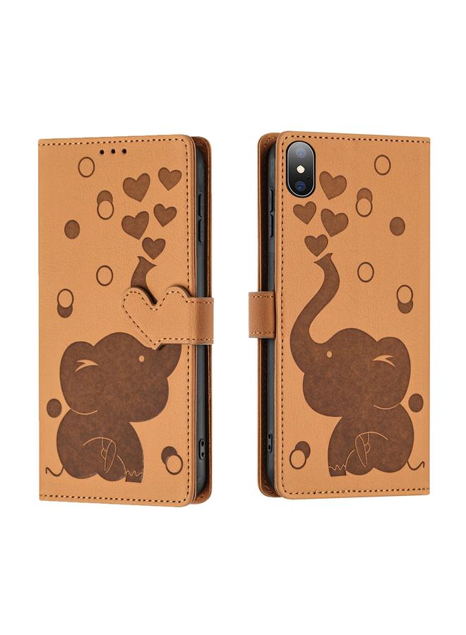 اس-توب جراب هاتف iPhone X / XS مصنوع من الجلد المنقوش برسومات فيل كرتونية - Image 1