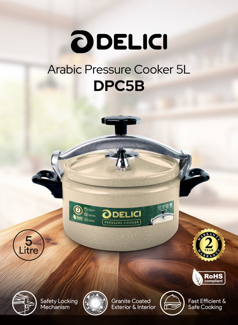 DELICI Aluminium Pressure Cooker 5 Litre (DPC 5B) – Durable Aluminum Body & Lid, Fast & Safe Cooking, Strong Heat-Resistant Base, Safety Locking Mechanism, Long-Lasting Rubber Gasket, 2-Year Warranty  - Image 2