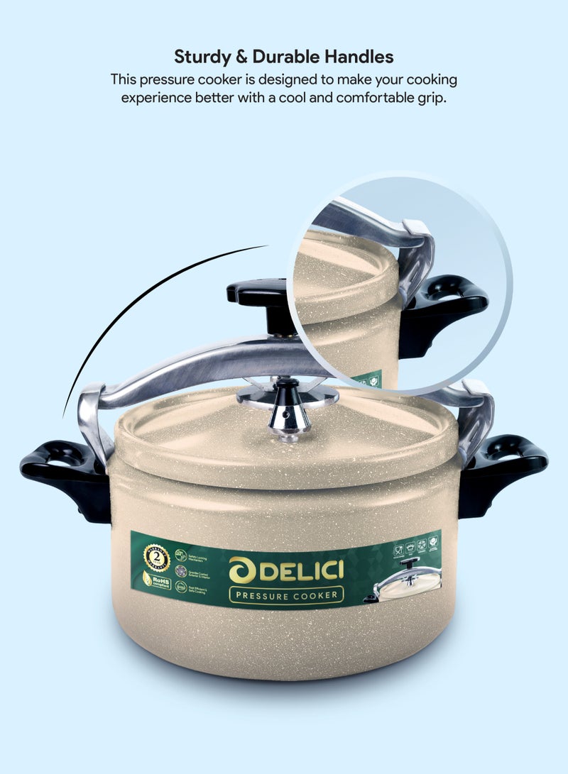 DELICI Aluminium Pressure Cooker 5 Litre (DPC 5B) – Durable Aluminum Body & Lid, Fast & Safe Cooking, Strong Heat-Resistant Base, Safety Locking Mechanism, Long-Lasting Rubber Gasket, 2-Year Warranty  - Image 4