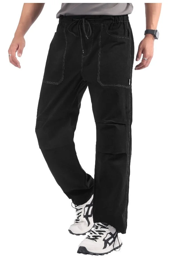 بيونغ بنطلون رياضي كارجو أسود بطيات مزدوجة
