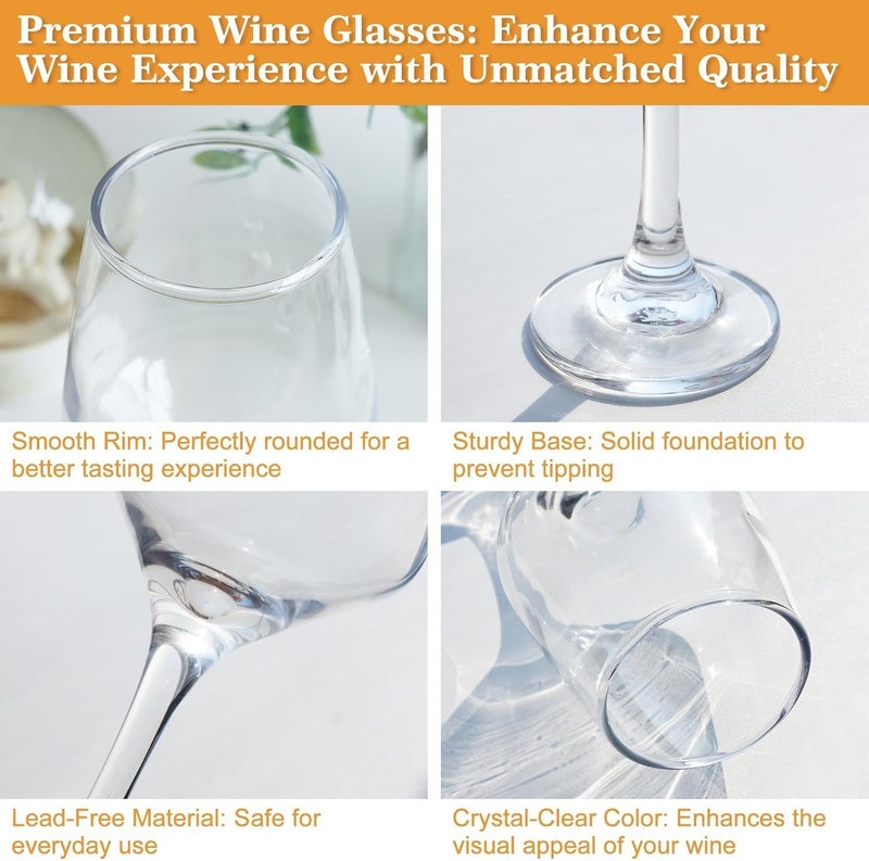 Premium Wine Glasses Set of 6, 12oz Classic Stemmed Crystal Glasses, Thick & Clear, Dishwasher Safe Stemware for .Red or White, Gift for Party, Holiday, Anniversary, Restaurant, Home Bar, Daily Use - Image 3
