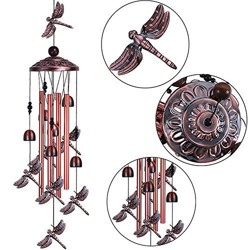 xxschy Dragonfly Wind Chimes Outdoor Decor - With 4 Tubes 6 Bells 7 Dragonflies 36" Waterproof Mobile Romantic Wind Catcher Dragonfly Windchimes for Home, Xmas Mom Gifts, Festival, Balcony, Garden Decoration - Image 2