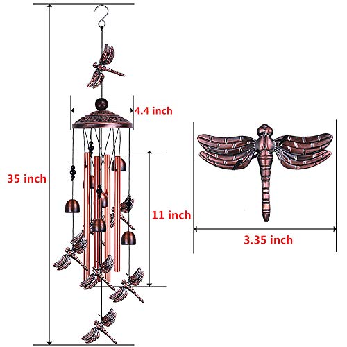 xxschy Dragonfly Wind Chimes Outdoor Decor - With 4 Tubes 6 Bells 7 Dragonflies 36" Waterproof Mobile Romantic Wind Catcher Dragonfly Windchimes for Home, Xmas Mom Gifts, Festival, Balcony, Garden Decoration - Image 3