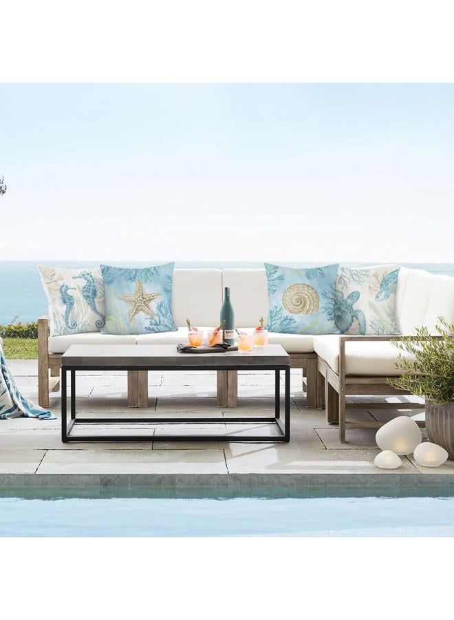 Bonhause Ocean Beach Cushion Covers 45 x 45 cm Seahorse Turtle Starfish Coastal Outdoor Decorative Throw Pillow Covers Soft Velvet Pillowcases for Sofa Patio Home Decor Set of 4 - Image 3
