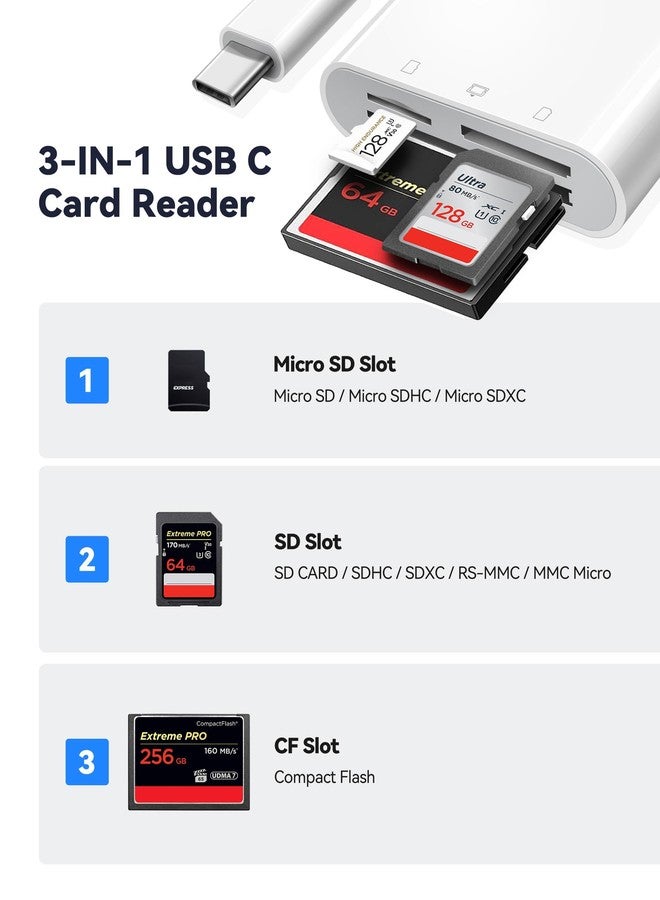 xdgeLoad USB C SD Card Reader for 15/iPad/MacBook/iMac, 3-Slot Type C Reader Supports SD/Micro SD/CF Memory Card Adapter Compatible with MacBook Air/Pro Trail Camera Viewer Plug and Play - Image 2