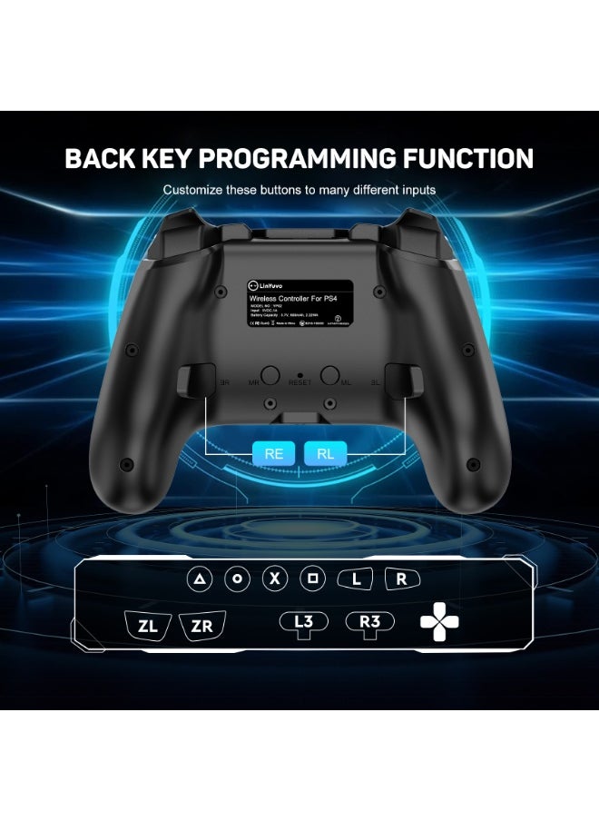 Classic Wireless Controller LinYuvo KP02 Bluetooth Gaming Gamepad Compatible with PS4, PS4 Slim, PS4 Pro, Android, iOS13 above Six-Axis Gyroscope Programming Function Capacitive Touch Pad 3.5mm Audio Jack Adjustable Dual Motor Vibration Wake-Up Function Metal Joystick