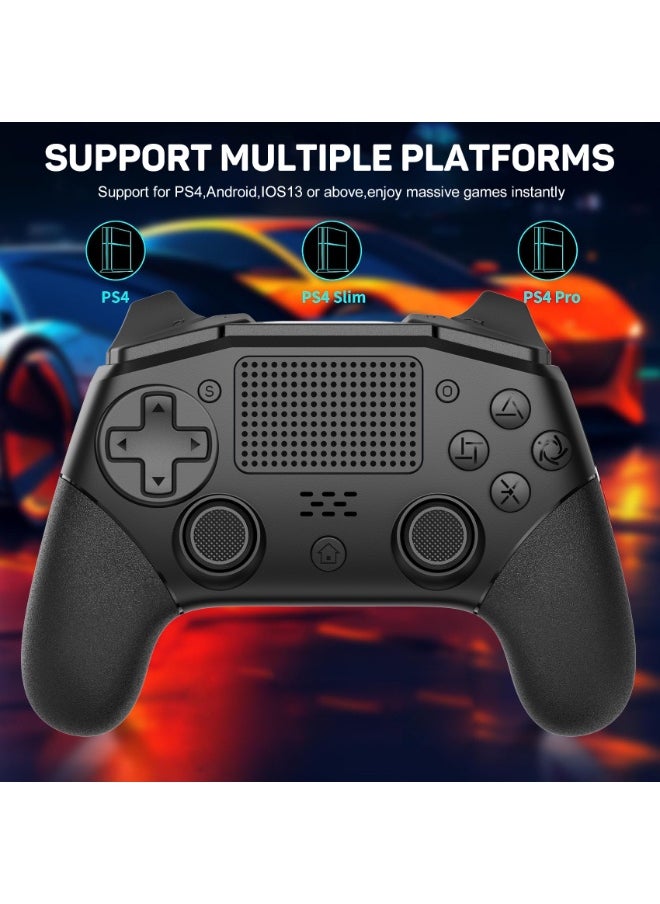 Classic Wireless Controller LinYuvo KP02 Bluetooth Gaming Gamepad Compatible with PS4, PS4 Slim, PS4 Pro, Android, iOS13 above Six-Axis Gyroscope Programming Function Capacitive Touch Pad 3.5mm Audio Jack Adjustable Dual Motor Vibration Wake-Up Function Metal Joystick