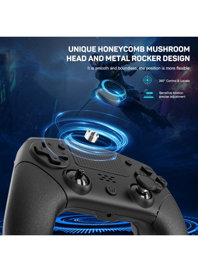 Classic Wireless Controller LinYuvo KP02 Bluetooth Gaming Gamepad Compatible with PS4, PS4 Slim, PS4 Pro, Android, iOS13 above Six-Axis Gyroscope Programming Function Capacitive Touch Pad 3.5mm Audio Jack Adjustable Dual Motor Vibration Wake-Up Function Metal Joystick